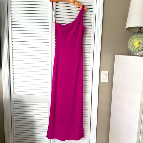 Revolve Susana Monaco One Shoulder Midi Dress Magenta M - Picture 6 of 12